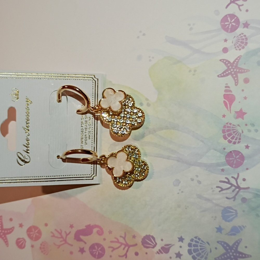 Chloe's Gold and White  🍀 Clover Earrings